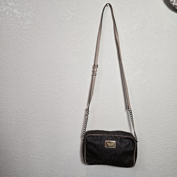 Michael Kors Dark Brown Monogram Crossbody Bag - Picture 9 of 11